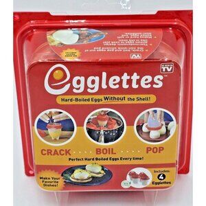 Egglettes Egg Cooker Hard Boiled Eggs without the Shell 4 Egg Cups Original New